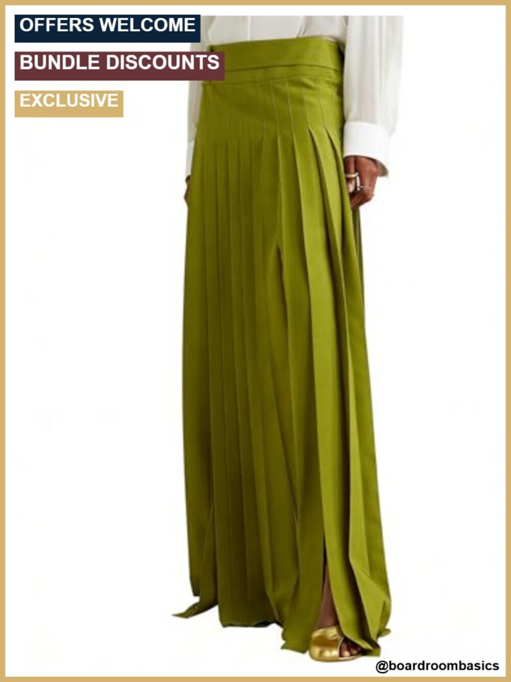 Pleated Maxi Skirt High Waisted H Line Long Flowy Slit Loose Fit